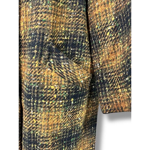 Vintage Pendleton Wool Tweed Coat Black Orange Plaid button peckled - Picture 2 of 8